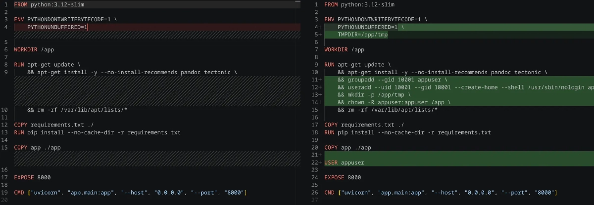 Git diff for security changes